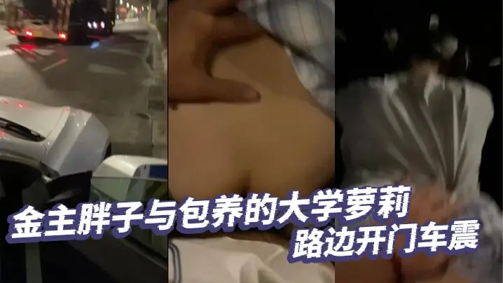 金主胖子与包养的大学萝莉路边开门车震