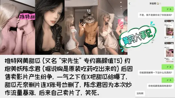 【重磅吃瓜】著名网黄[甜瓜](宋先生)被极品高颜值TS[陈念君]曝光真实身份！背刺事件始末！附陈念君合集，最全了！
