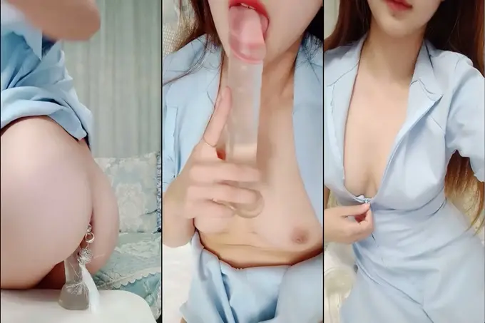 两根水晶假屌一起插,塞满双洞,大黑牛震动双倍快乐,高潮出水毛巾多湿了太骚了