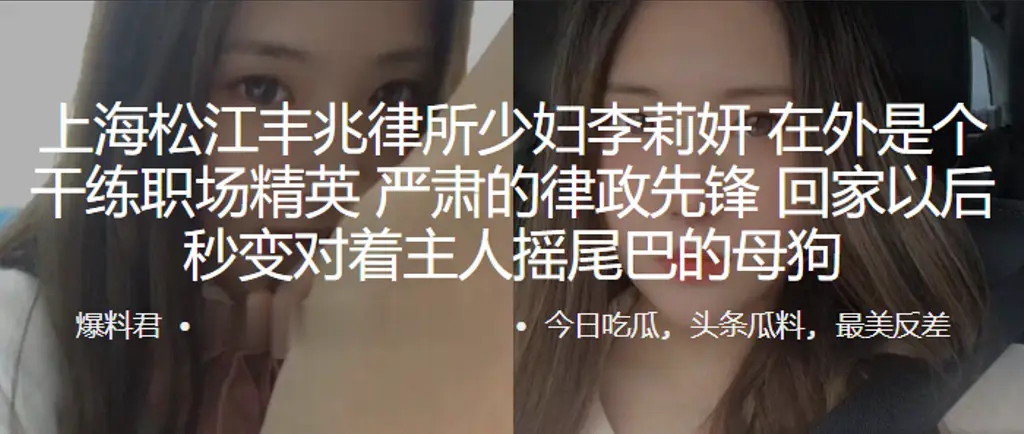上海松江丰兆律所少妇“李莉妍”在外是个干练职场精英，严肃的律政先锋，回家以后秒变对着主人摇尾巴的母狗