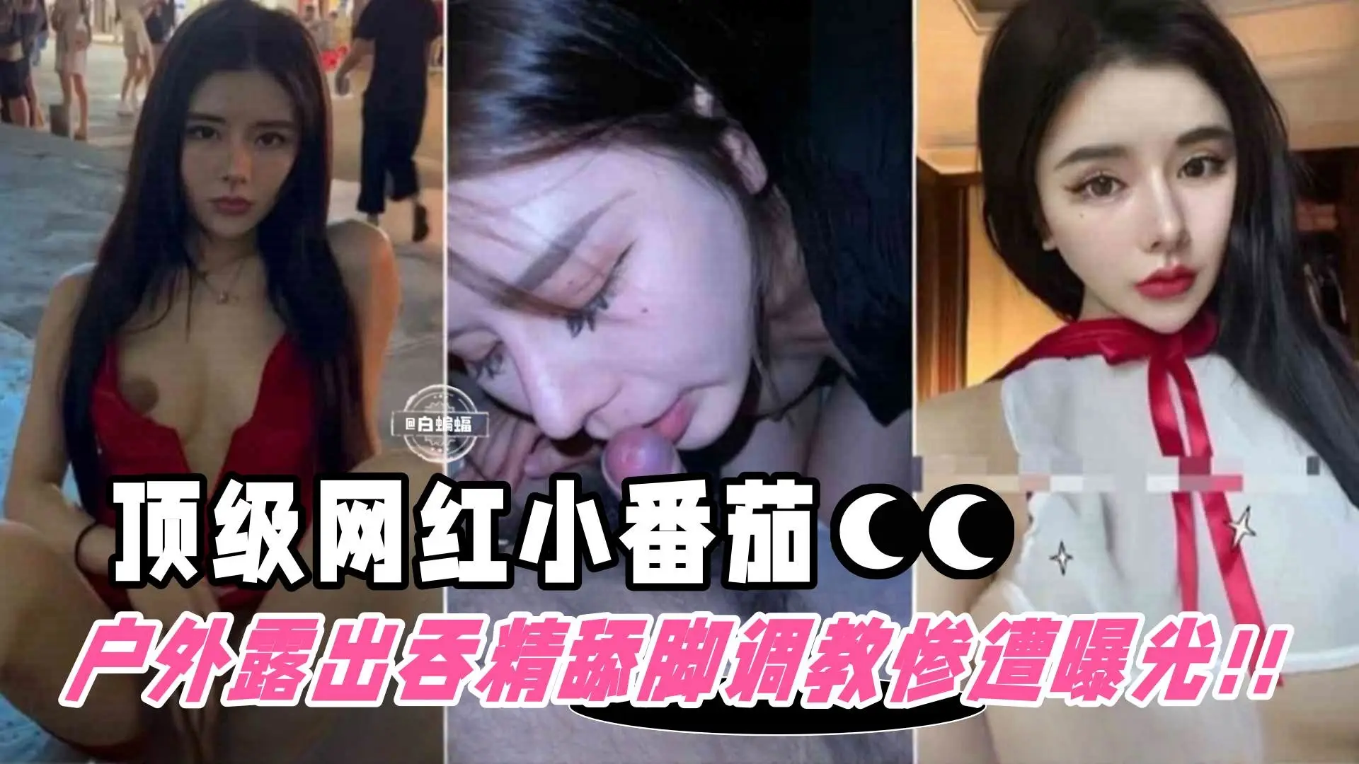 【撸点极高-顶流网红】被包养户外露出舔脚吞精等调教惨遭粉丝曝光！网红小番茄的世界末日