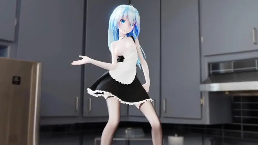 MMD黑丝女仆Miku骚舞勾引，极品美腿狂扭求人爆操